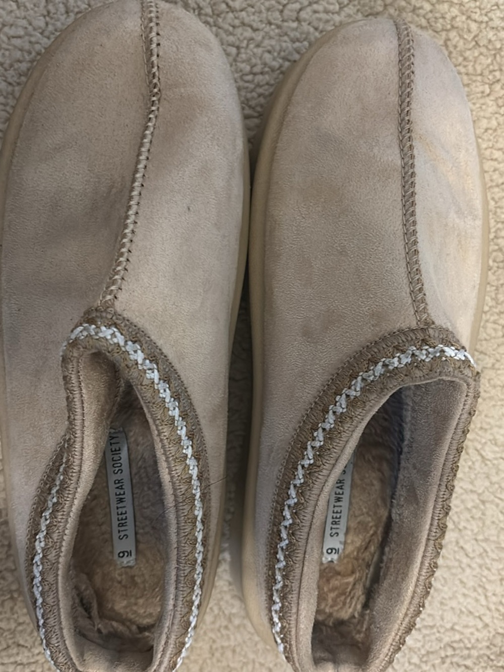 Streetwear Society Women's Taupe Suede Slip-On Slippers with Braided Trim
